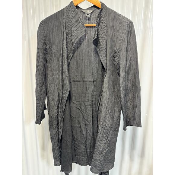 Citron Silk Blend Duster Sz M Black Long Open Lightweight Lagenlook Minimalist - Picture 1 of 5